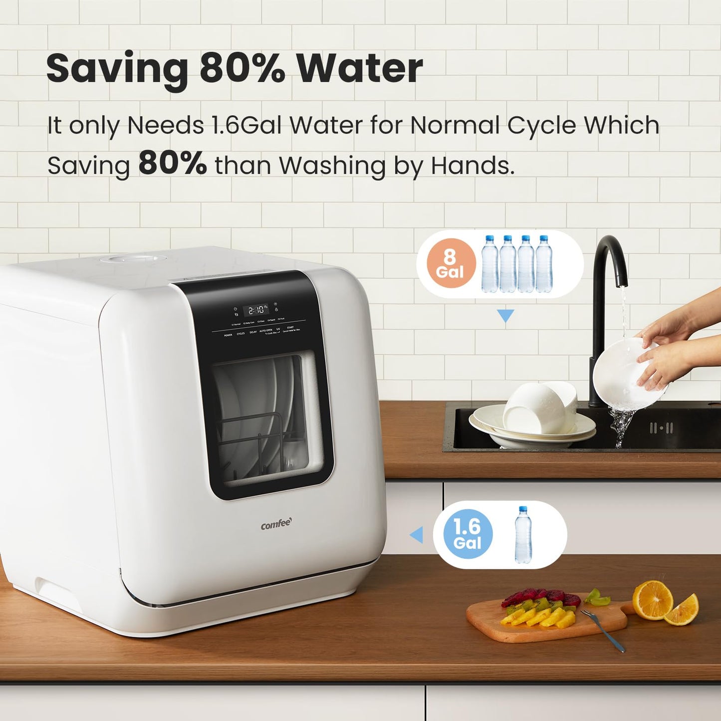 Countertop Mini Dishwasher with Water Tank